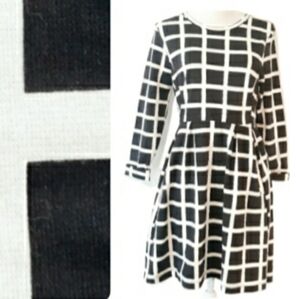 K by Kersh 3/4 Sleeve Windowpane Dress - Sz Medium Black/White Mini Dress